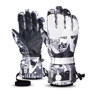 Ски ръкавици Мъже Жени Зима Бял Черен Топъл памучен пълнеж Ски Сноуборд Колоездене Спорт на открито Сензорен екран Водоустойчиви ръкавици