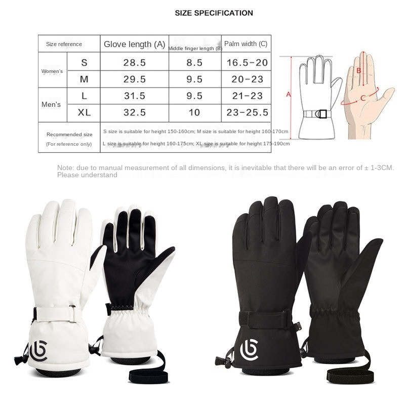 Mănuși de schi Bărbați Femei Iarnă Alb Negru Umplutură caldă din bumbac Schi Snowboard Ciclism Sport în aer liber Ecran tactil Mănuși impermeabile