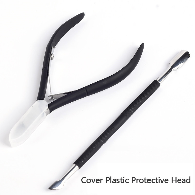 2/1 buc. Unelte pentru arta unghiilor Cuticule împingător lingură tăietor Trimmers din oțel inoxidabil cu două părți set de manichiură pedichiură