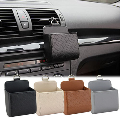 Car Storage Bag Air Vent Dashboard Hanging PU Leather Organizer Box Glasses Phone Holder Storage Car Interior Accessories