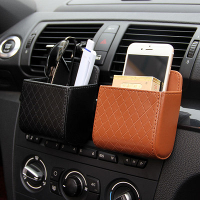 Car Storage Bag Air Vent Hanging Case Pocket Faux Leather Car Mobile Phone Glasses Holder In Auto Interior Accessories 1pc