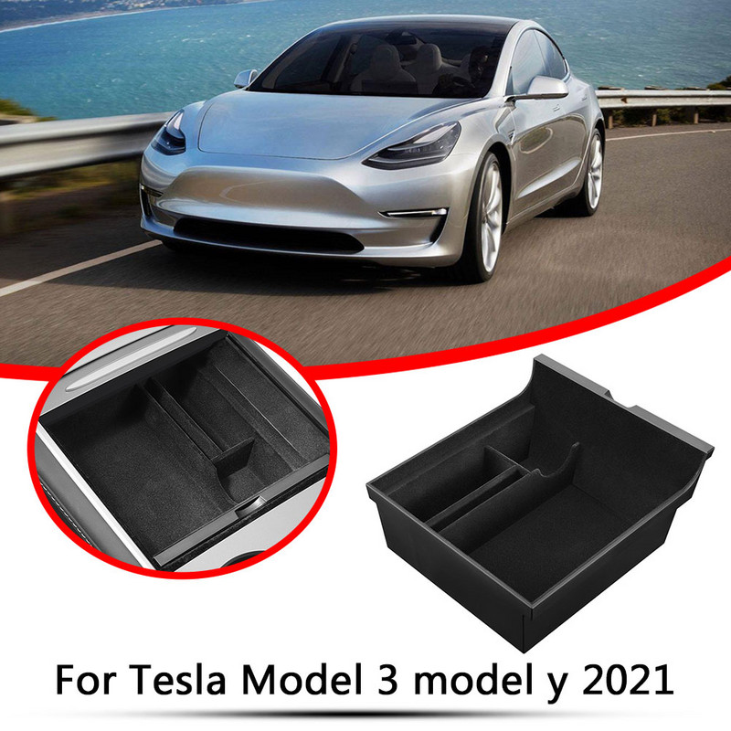 Konsolės „Flocking Organizer“ porankio laikymo dėžutė, skirta „Tesla Model 3 Model Y 2021“