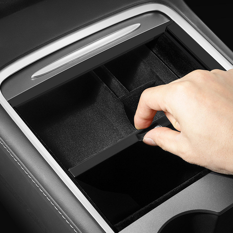 Konsolės „Flocking Organizer“ porankio laikymo dėžutė, skirta „Tesla Model 3 Model Y 2021“