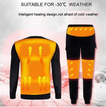 Зимно отоплително бельо Подплатено с полар Отопляем комплект термо бельо USB Електрически отопляеми тениски и панталони Ски облекло на батерии