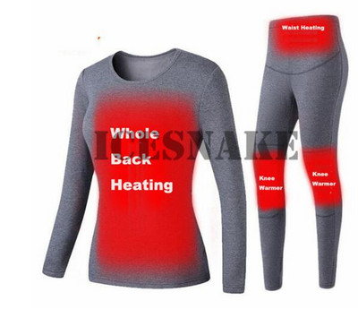 Téli fűtött alsónemű Polár bélésű, melegítő, melegítő fehérnemű készlet USB elektromos fűthető pólók és nadrágok akkumulátoros síruházat