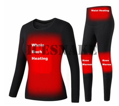 Téli fűtött alsónemű Polár bélésű, melegítő, melegítő fehérnemű készlet USB elektromos fűthető pólók és nadrágok akkumulátoros síruházat