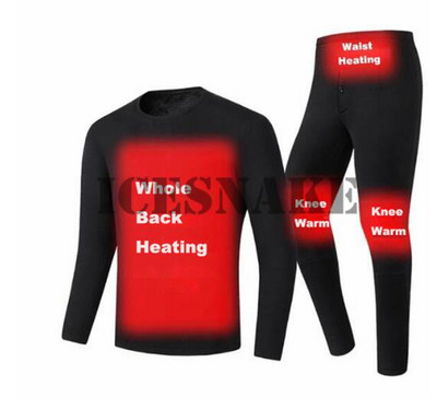 Téli fűtött alsónemű Polár bélésű, melegítő, melegítő fehérnemű készlet USB elektromos fűthető pólók és nadrágok akkumulátoros síruházat