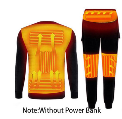 Téli fűtött alsónemű Polár bélésű, melegítő, melegítő fehérnemű készlet USB elektromos fűthető pólók és nadrágok akkumulátoros síruházat