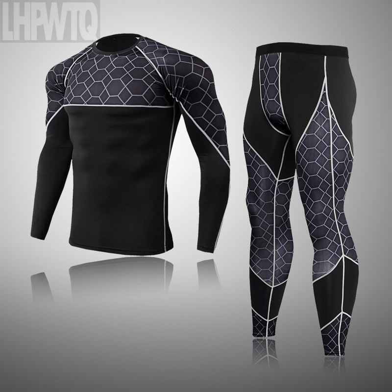 Set de lenjerie termică pentru schi pentru sport pentru bărbați Costume pentru gimnastică Costum de compresie Haine de alergare MMA Fitness Culturism Colanți de antrenament