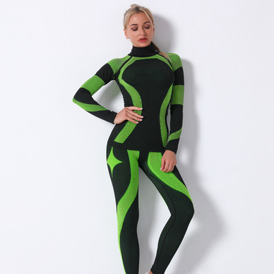 Costum de lenjerie termică pentru femei, iarnă, cu uscare rapidă, seturi de lenjerie de corp termo sportivă, pentru femei, schi, fitness, gimnastică, set de pantaloni lungi SK004