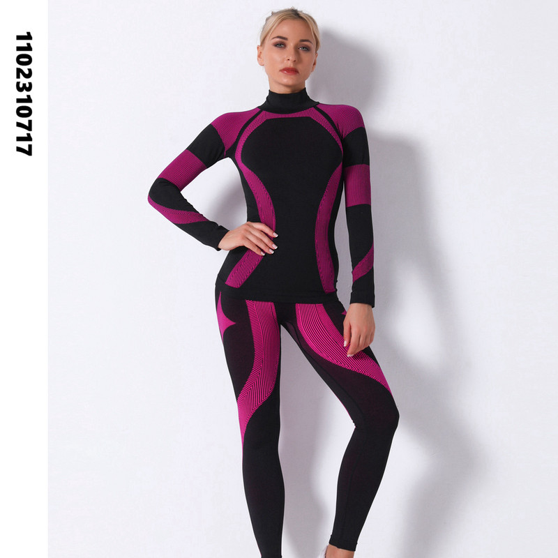 Costum de lenjerie termică pentru femei, iarnă, cu uscare rapidă, seturi de lenjerie de corp termo sportivă, pentru femei, schi, fitness, gimnastică, set de pantaloni lungi SK004