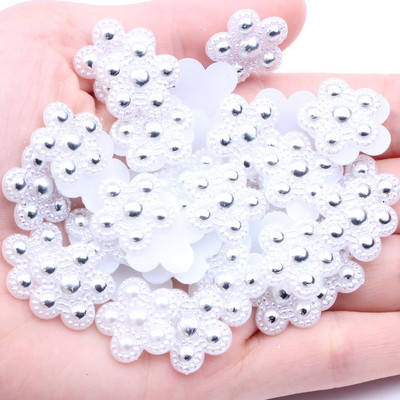 Imitație de perle margele ABS Flatback Fulg de zăpadă Perle formă de flori Perle de mărgele cu spate plat pentru frumusețe de unghii Decalcomanii Husă pentru telefon