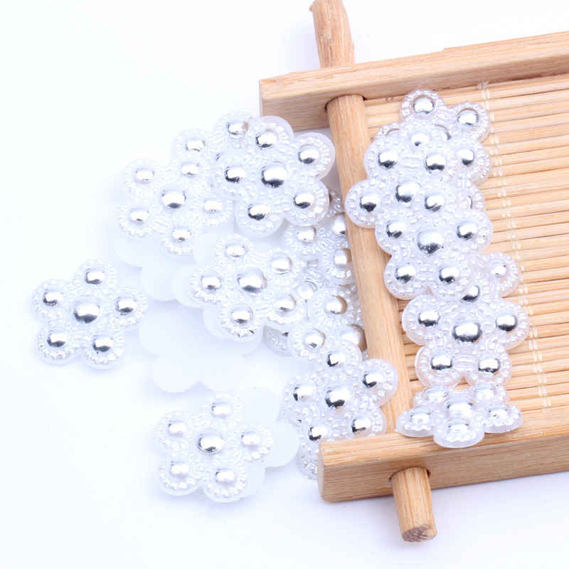 Imitație de perle margele ABS Flatback Fulg de zăpadă Perle formă de flori Perle de mărgele cu spate plat pentru frumusețe de unghii Decalcomanii Husă pentru telefon