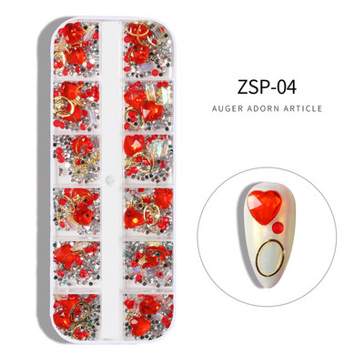 12 grile Cristal colorat Design mixt Pietre acrilice pentru unghii Mărgele Știfturi Spate plat Sfaturi strălucitoare Decorații 3D pentru unghii