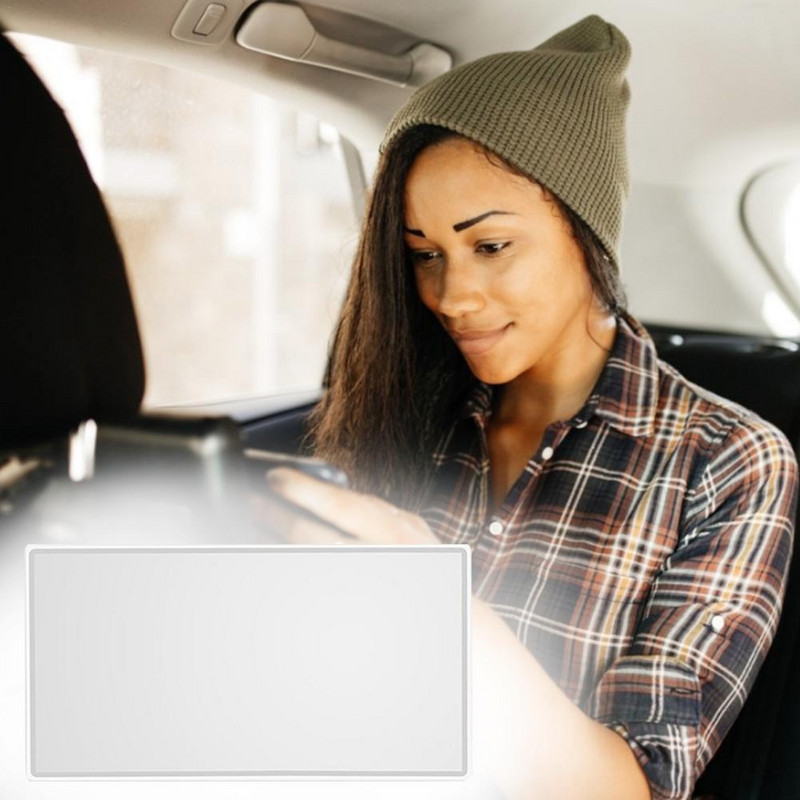 Oglindă cosmetică pentru mașină din oțel inoxidabil Oglindă portabilă de machiaj cu umbrire solară Practică interior mașină de înaltă definiție, 110x65mm, roman