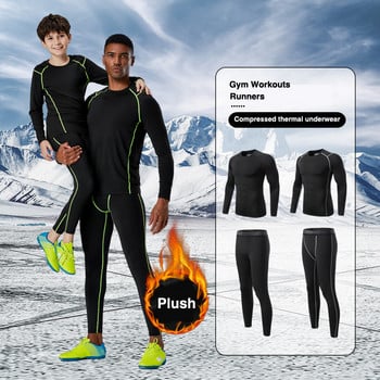Ανδρικά εσώρουχα σκι Fleece Αθλητικά Θερμικά Εσώρουχα Χειμερινά καλσόν Γρήγορη ξήρανση δεύτερου δέρματος Thermal Gyms Workout