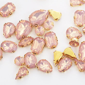 Смесени 50 бр. Златни кристали Champange Opal с нокти Пластмасова смола Пришит камък Champange за декорация Направи си обувки Аксесоари