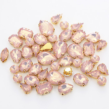 Смесени 50 бр. Златни кристали Champange Opal с нокти Пластмасова смола Пришит камък Champange за декорация Направи си обувки Аксесоари