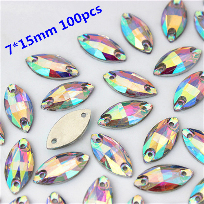 200-30 buc/sac Cristale AB Strasuri Trim Spate Plat Cusut Pietre cu 2 gauri margele de rasina pentru decorarea rochiei de mireasa DIY