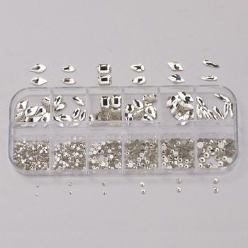 12 Ζώνες/Κουτί Mix Shape Clear AB Gold Rhinestones Flatback Crystal Diamond Gems 3D Glitter Nail Art DIY Διακοσμήσεις