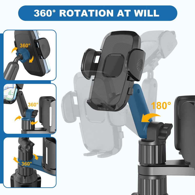 Suport pentru pahare auto OFY Suport telefon Suport pahare rotativ 360 Expander cu bază reglabilă pentru iPhone Samsung și toate telefoanele mobile de 4-6 inchi