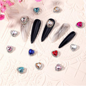10 vnt. pilno deimantinio širdies nagų krištolinio krištolinio akmens dekoravimas 3D Valentino dienos deimantais blizgančios širdelės nagų žavesys prabangus nagų dailė