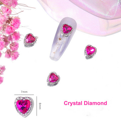 10 vnt. pilno deimantinio širdies nagų krištolinio krištolinio akmens dekoravimas 3D Valentino dienos deimantais blizgančios širdelės nagų žavesys prabangus nagų dailė
