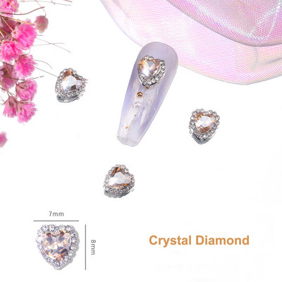 10 vnt. pilno deimantinio širdies nagų krištolinio krištolinio akmens dekoravimas 3D Valentino dienos deimantais blizgančios širdelės nagų žavesys prabangus nagų dailė