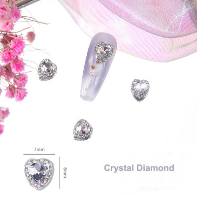 10 vnt. pilno deimantinio širdies nagų krištolinio krištolinio akmens dekoravimas 3D Valentino dienos deimantais blizgančios širdelės nagų žavesys prabangus nagų dailė