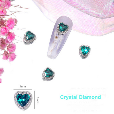 10 vnt. pilno deimantinio širdies nagų krištolinio krištolinio akmens dekoravimas 3D Valentino dienos deimantais blizgančios širdelės nagų žavesys prabangus nagų dailė