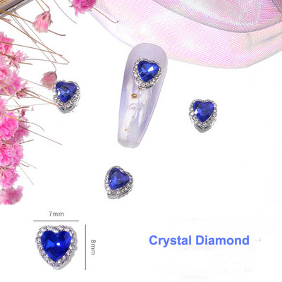 10 vnt. pilno deimantinio širdies nagų krištolinio krištolinio akmens dekoravimas 3D Valentino dienos deimantais blizgančios širdelės nagų žavesys prabangus nagų dailė