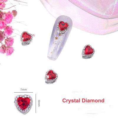 10 vnt. pilno deimantinio širdies nagų krištolinio krištolinio akmens dekoravimas 3D Valentino dienos deimantais blizgančios širdelės nagų žavesys prabangus nagų dailė