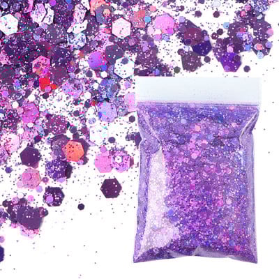 50G holografică mixtă în formă de hexagon unghii groase sclipici argintiu paiete laser fulgi strălucitori felii manichiură unghii decor artistic