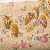 50 бр. Двоен нокът Aurora Bowknot орнаменти Aurora иридесценция AB смола покритие цветно стерео прозрачно свредло за нокти