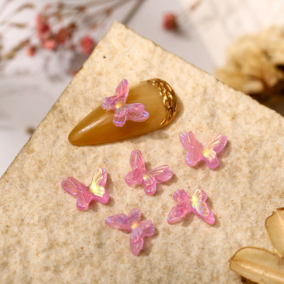 50 бр. Двоен нокът Aurora Bowknot орнаменти Aurora иридесценция AB смола покритие цветно стерео прозрачно свредло за нокти