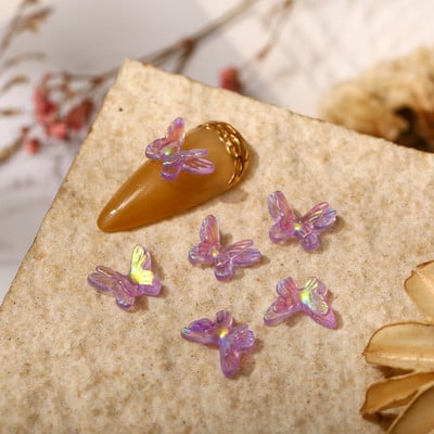 50 бр. Двоен нокът Aurora Bowknot орнаменти Aurora иридесценция AB смола покритие цветно стерео прозрачно свредло за нокти