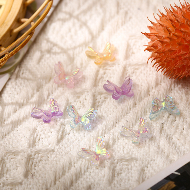 50 бр. Двоен нокът Aurora Bowknot орнаменти Aurora иридесценция AB смола покритие цветно стерео прозрачно свредло за нокти