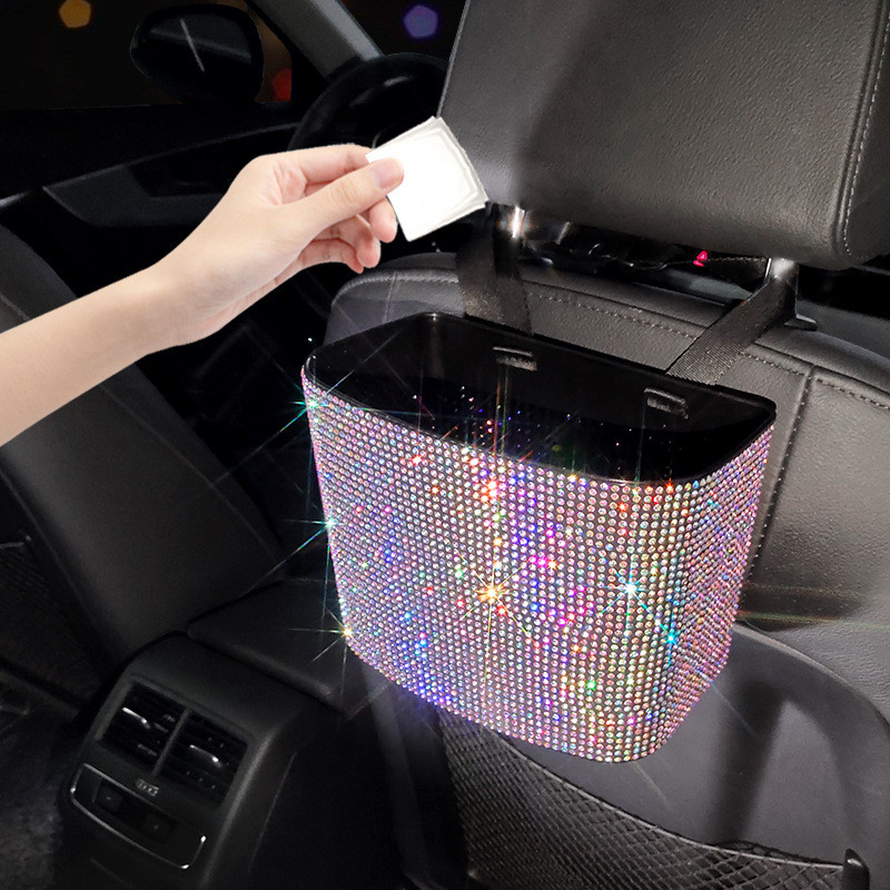 Car Diamond Coș de gunoi portabil Scaun de mașină din spate Sac de gunoi pentru găleată de depozitare pentru hârtie auto Cutie practică de depozitare Accesorii auto