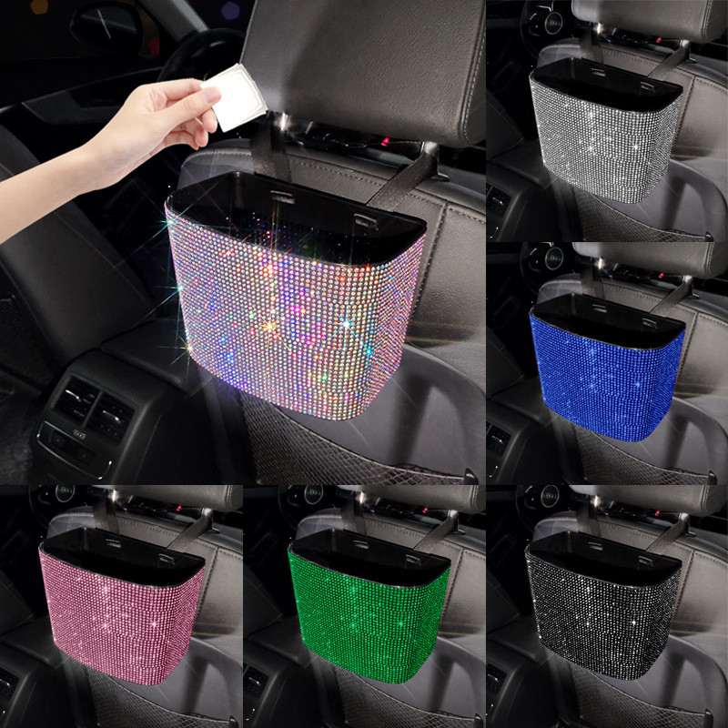 Car Diamond Coș de gunoi portabil Scaun de mașină din spate Sac de gunoi pentru găleată de depozitare pentru hârtie auto Cutie practică de depozitare Accesorii auto