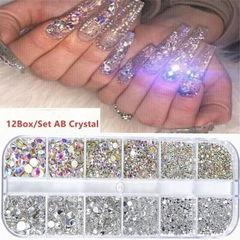 Nail Art Σετ στρας 2400τμχ Nail Gems Ab Flatback Rhinestones Πολύτιμοι λίθοι με Οργανωτή αποθήκευσης για Σχεδιασμό Bright Holiday