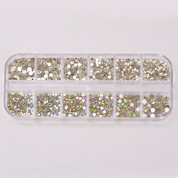 Νέο Σετ στρας νυχιών 12 πλέγματος Πολλαπλών μεγεθών 3D Crystal AB SS4-SS16 DIY Διακοσμητικά νυχιών Diamond Gems Glitter Nail Beauty