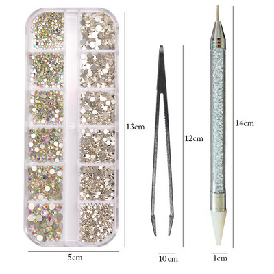 Új 12 rácsos több méretű 3D Crystal AB köröm strassz készlet SS4-SS16 DIY körömdíszítések gyémánt drágakövek csillogó köröm szépség