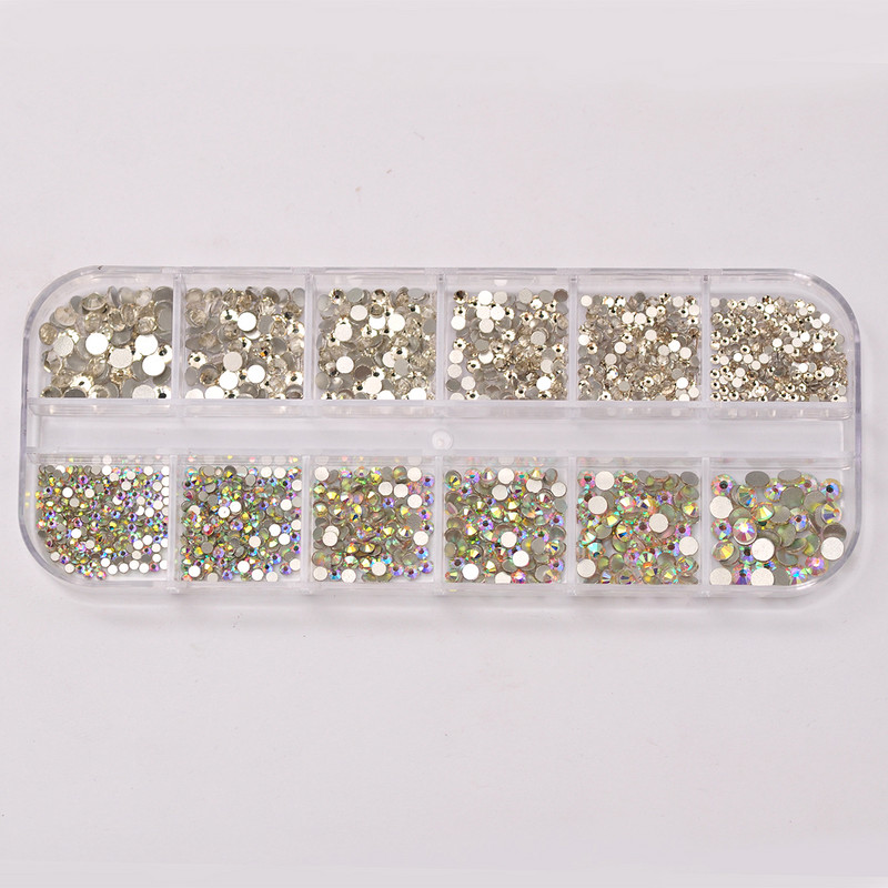 Új 12 rácsos több méretű 3D Crystal AB köröm strassz készlet SS4-SS16 DIY körömdíszítések gyémánt drágakövek csillogó köröm szépség