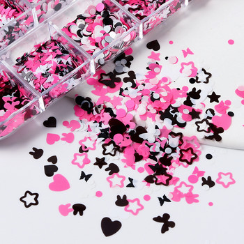 Black And Pink Rabbit Love Round Piece Nail Art Пайети Красота Изкуствени мигли Декоративни пайети Декорация за нокти за върха на ноктите