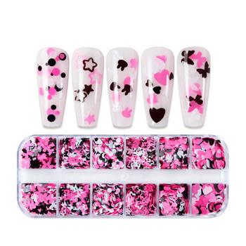 Black And Pink Rabbit Love Round Piece Nail Art Пайети Красота Изкуствени мигли Декоративни пайети Декорация за нокти за върха на ноктите