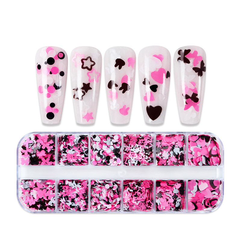 Iepure negru și roz dragoste bucată rotundă nail art paiete frumusețe gene false paiete decorative decorarea unghiilor pentru vârful unghiilor