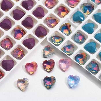 20 τμχ στρας για νύχια πολύχρωμα sparkle DIY πολύτιμες πέτρες από γυαλί σε σχήμα καρδιάς για τρισδιάστατες χαλκομανίες Διακοσμήσεις για νυχάκια 8x8mm Γούρια