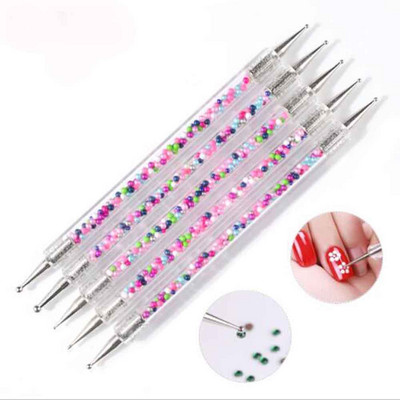 5 bucăți/seturi stilou pentru arta unghiilor, mâner acrilic, cristal, perie cu 2 căi, perie pentru decorare pentru salon, kit de instrumente pentru manichiură, instrumente de punctat pentru arta unghiilor