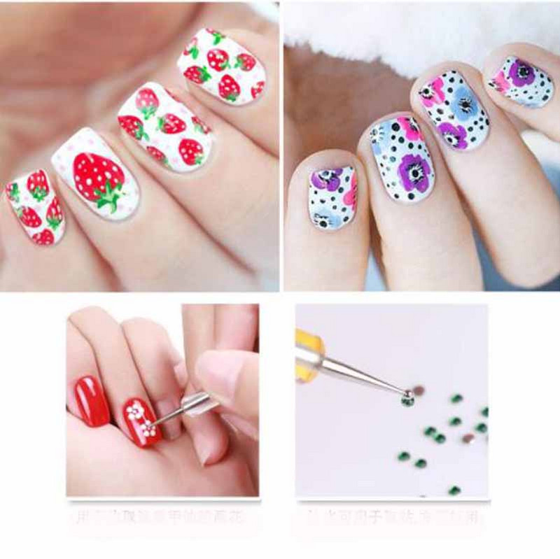 5 bucăți/seturi stilou pentru arta unghiilor, mâner acrilic, cristal, perie cu 2 căi, perie pentru decorare pentru salon, kit de instrumente pentru manichiură, instrumente de punctat pentru arta unghiilor