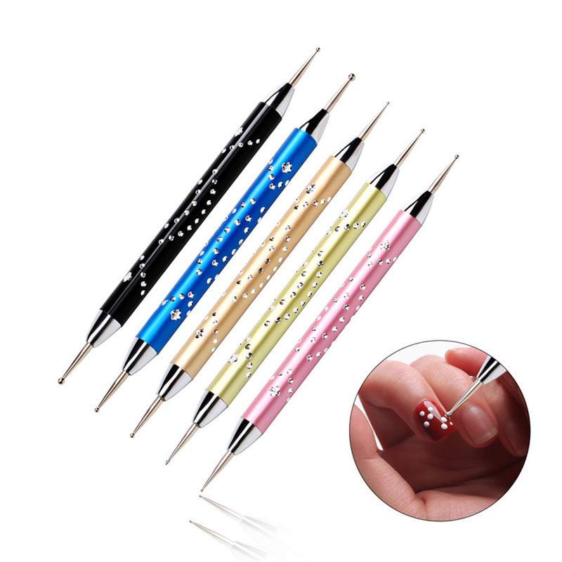 5db Professzionális Nail Art Kétfejű pöttyös toll manikűr lakk pontfestés barkács dizájn strasszszedő körömszerszámok